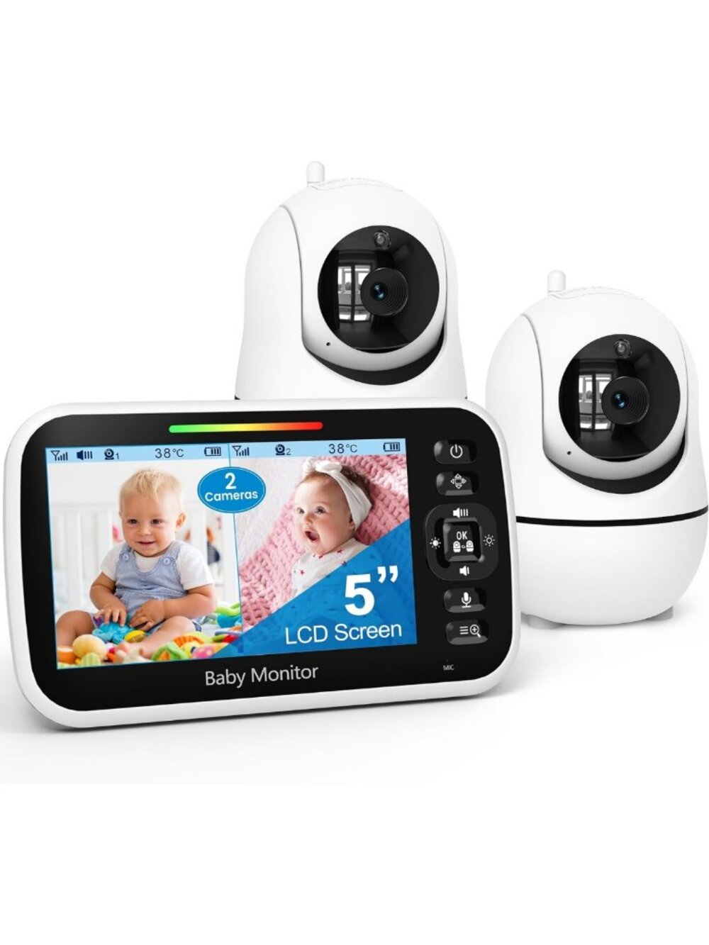 5-Inch Split Screen Baby Monitor with Dual Cameras & Two-Way Audio - Secure